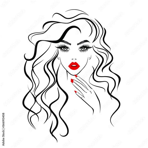 Beautiful Woman Sexy Face Red Lips Hand With Red Manicure Nails