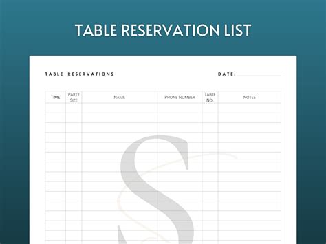 A Table Reservation List With The Letter S On It