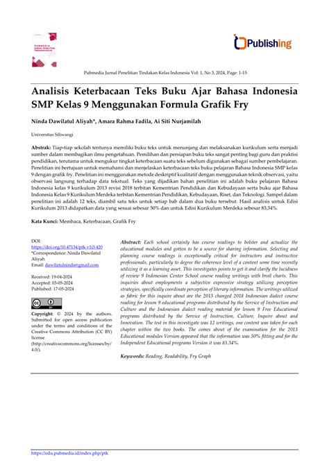 Pdf Analisis Keterbacaan Teks Buku Ajar Bahasa Indonesia Smp Kelas