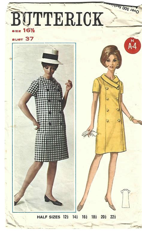 1960s Double Breasted Dress With Asymmetrical Collar Butterick 4501 CUT