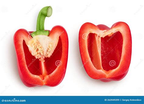 Red Sweet Bell Pepper Half Isolated On White Background Top View Stock