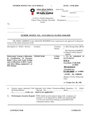 Fillable Online TENDER NOTICE NO GCO 0365 L16 Date Oil India