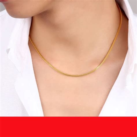 K Pure Gold Necklace Real Au Solid Gold Chain Men S Simple Fashi