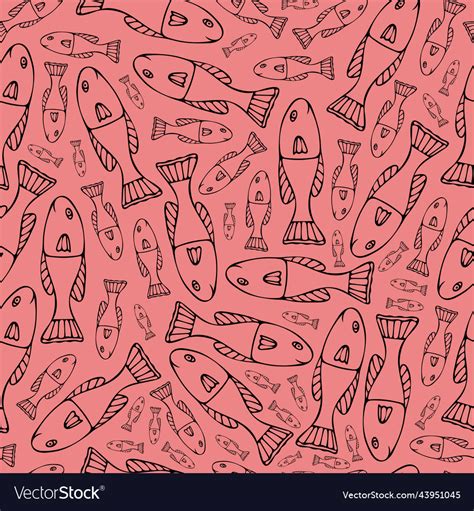 Seamless Pattern With Black Fish On Red Background