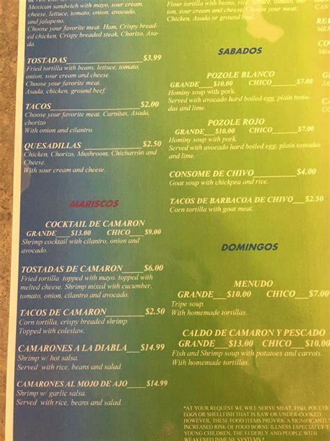 Menu at Cocos Restaurante, Elkhart