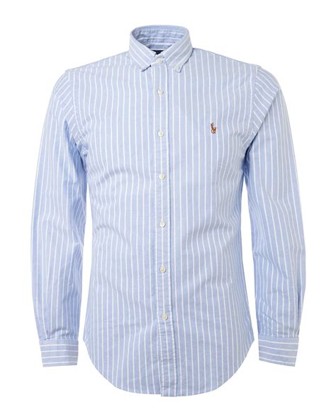 Polo Ralph Lauren Mens Blue White Slim Fit Striped Oxford Shirt