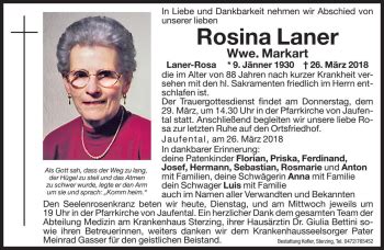 Traueranzeigen Von Rosina Markart Trauer Bz