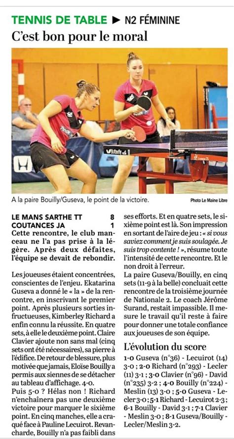 La Revue De Presse Du Mois Doctobre 2019 Le Mans Sarthe Tennis De Table