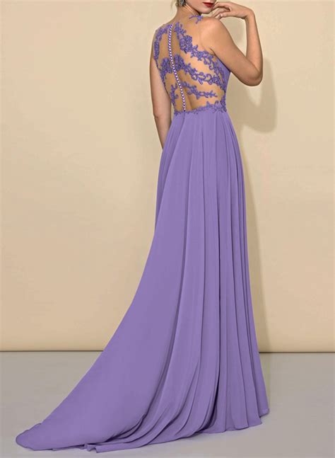 A Line V Neck Sleeveless Chiffon Bridesmaid Dresses With Lacehigh