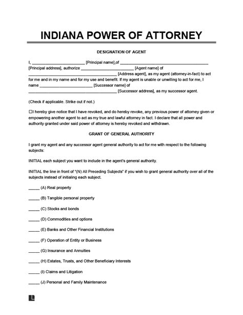 Free Indiana Power Of Attorney Forms Pdf And Word