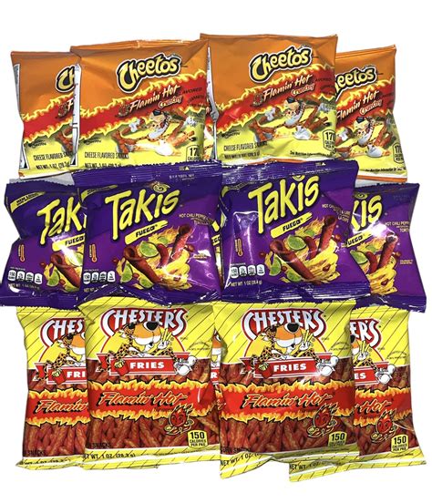 Hot Chips Variety Pack Takis Fuego Flamin Hot Cheetos And Chester S Hot Fries