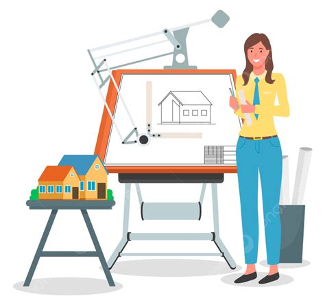 Architect Working Vector Design Images Girl Architect Working On