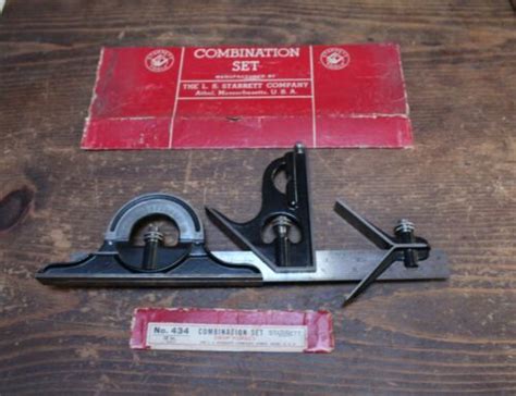 Vintage Starrett No 434 Combination Square Set Complete 3 Pce Nice