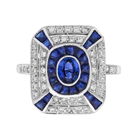 5 67 Carat Ceylon Blue Sapphire And Diamond Art Deco Style Ring In 18K