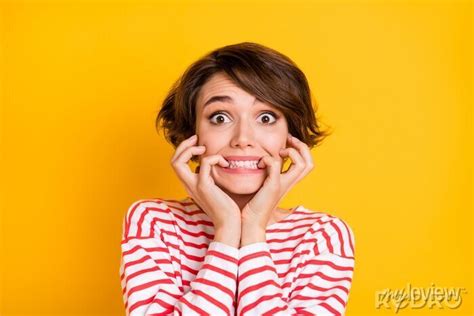 Portrait Of Young Beautiful Shocked Amazed Surprised Scared Girl • Wall