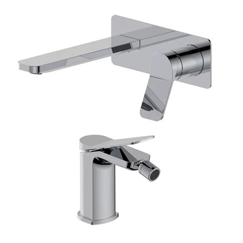 Set Miscelatore Lavabo A Muro Canna Con Piastra E Bidet Cromo Wing