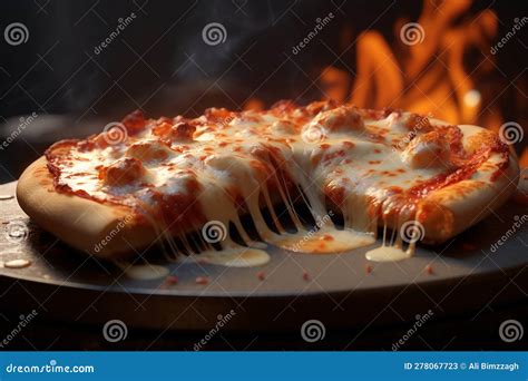 A Piping Hot Pizza With Melted Cheese Oozing Over Stock Illustration