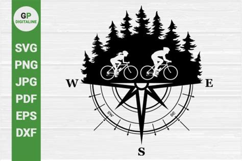 Cycling Couple Compass Woods Svg Graphic By Gpdigitalines Creative