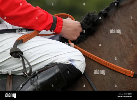 Detailed View Of A Jockeys Holding Reins In His Hands Stock Photo Alamy