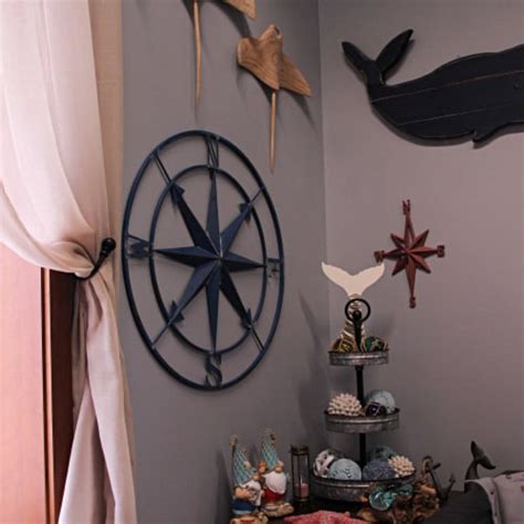 Distressed Metal Indoor Outdoor Nautical Compass Rose Wall Hanging 28