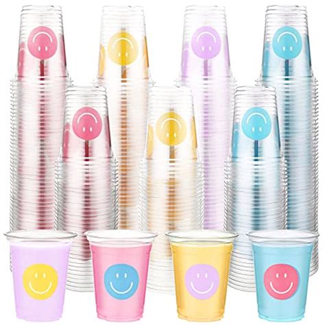 Zubebe Pieces Oz Lemonade Plastic Cups Smile Face Clear Pastel