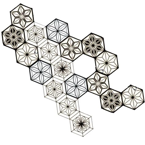 Traditional Japanese Kumiko Ornament In A Hexagon Big Set Of 33