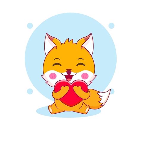 Premium Vector Cute Fox Hugs Love Heart Cartoon Character