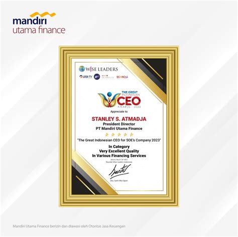 Mandiri Utama Finance Raih Penghargaan The Great Indonesian Ceo Awards 2023 Mandiri Utama Finance