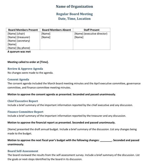 20 Free Nonprofit Board Meeting Minutes Templates Sample Word