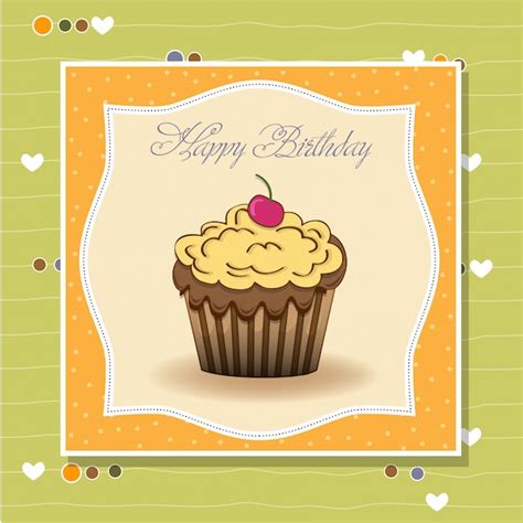 Carte De Joyeux Anniversaire Avec Cupcake Vecteur Premium