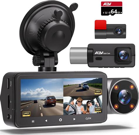 AQV 3 Channel Dash Cam For Cars 2K 1080P 1080P Dashcam Front Rear And