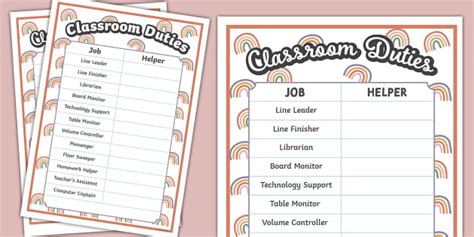 NEW Muted Rainbow Themed Classroom Duties Display Poster