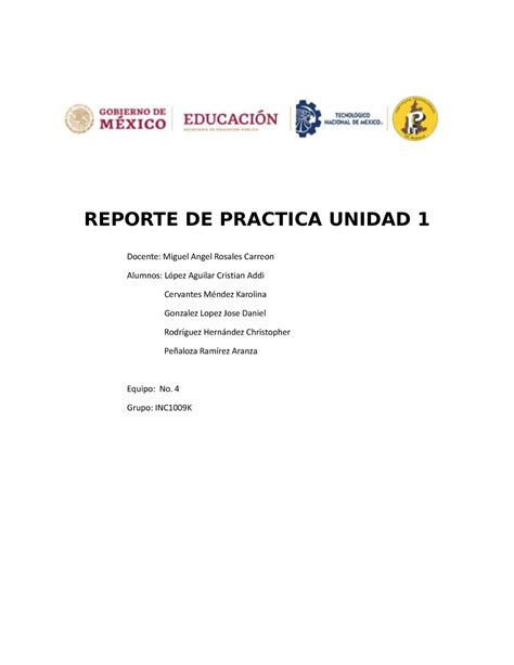 Practica De La Unidad 1 Apuntes REPORTE DE PRACTICA UNIDAD 1