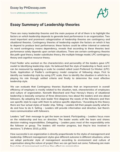 Essay Summary of Leadership theories - PHDessay.com