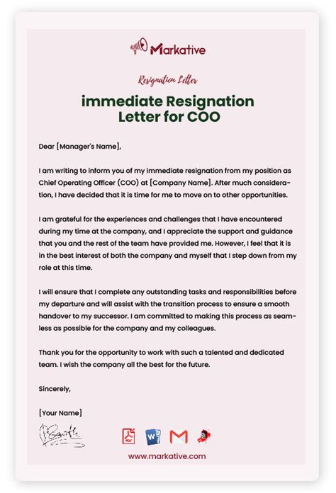 Write A Resignation Letter For Coo Free Examples Markative