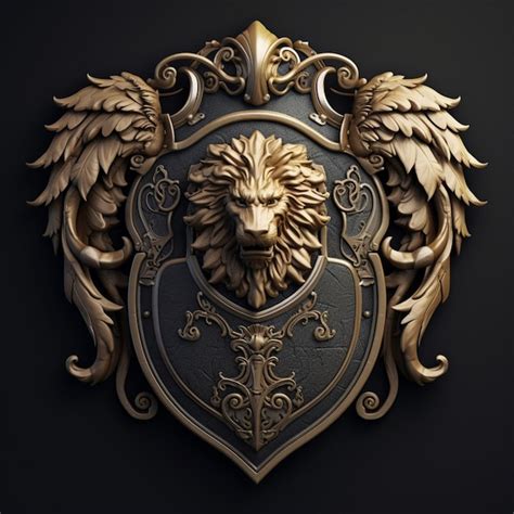 Premium Ai Image A Close Up Of A Lion Head On A Shield With Wings