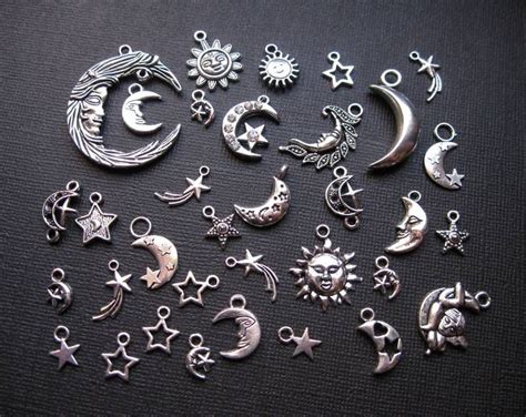 Moon And Stars Charm Pendant Collection In Silver Tone C1398 Etsy