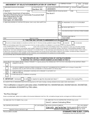 Fillable Online Sf Amendment Of Solicitation Modification Of