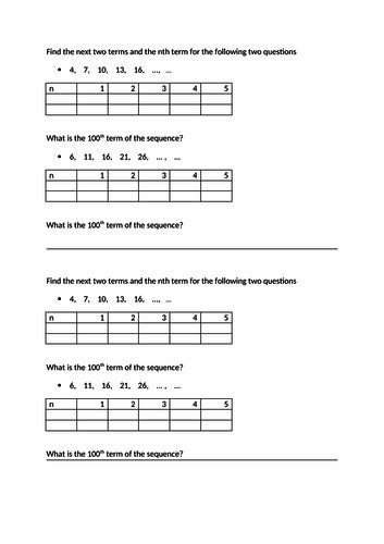 Nth Terms And Sequences Starter Teaching Resources