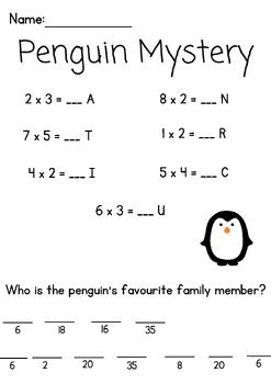 Penguin Multiplication Mystery Multiplication Puzzle For Grades