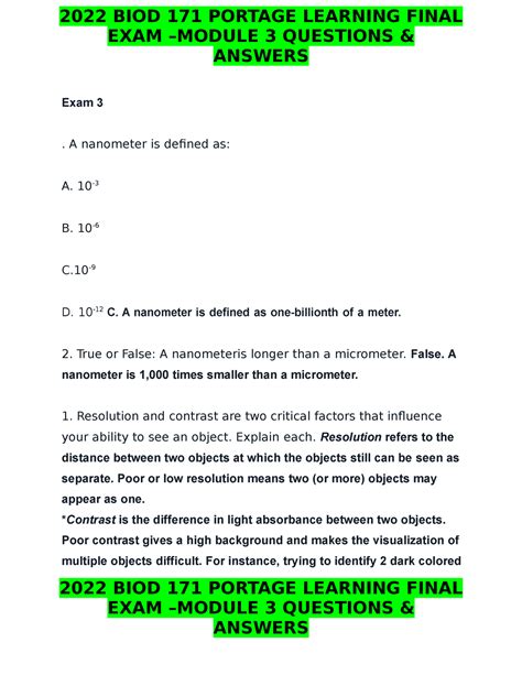 Bio Module Exam Exam Module Questions Answers Exam A