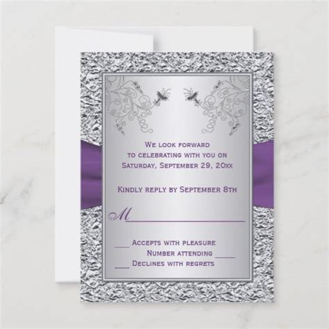 Purple And Faux Silver Foil Floral Rsvp Card Zazzle