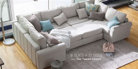 Contemporary Living Room With Light Grey Slipcovers Sectionals Sofa