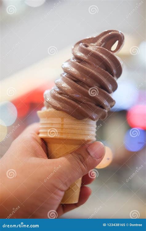 Chocolate Soft Serve Ice Cream Cone Stock Image - Image of delicious ...