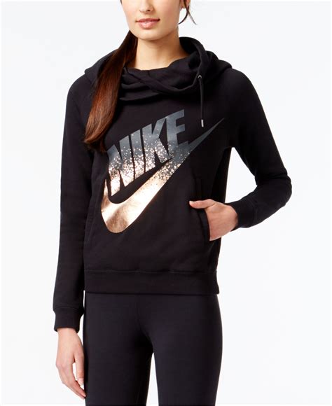 Lyst - Nike Rally Funnel-neck Metallic Logo Hoodie in Black