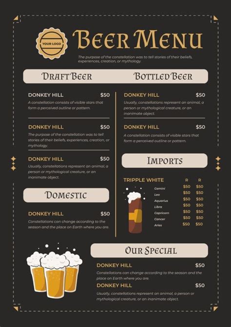 Customize This Hand Drawn Flat Draft And Bottled Beer Menu Layout For Free