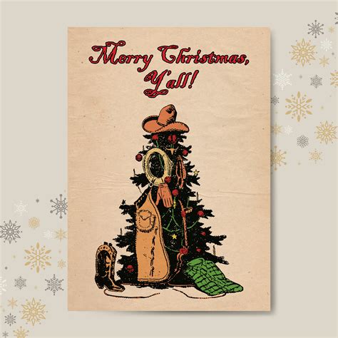 Western-themed Cowboy Christmas Card With merry Christmas, Y'all Text ...