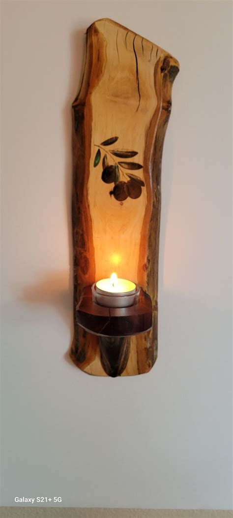 Handcrafted Olive Wood Wall Tealight Candle Holder Home Decor Olives