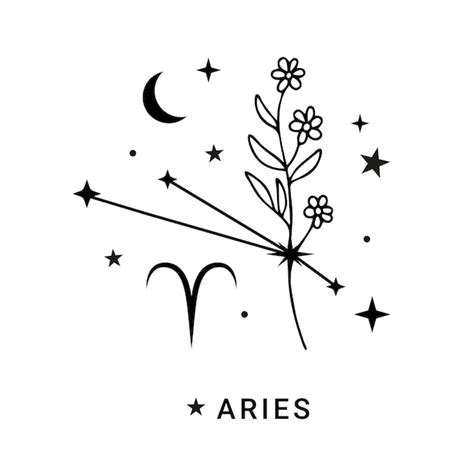 Premium Vector Aries Constellation Zodiac Sign With Flower Moon And Stars