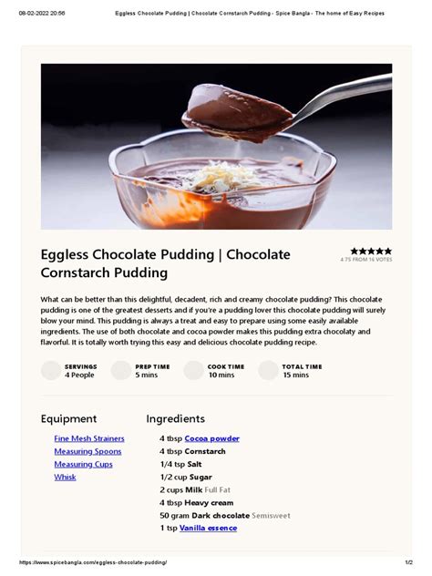 Eggless Chocolate Pudding Chocolate Cornstarch Pudding Spice Bangla